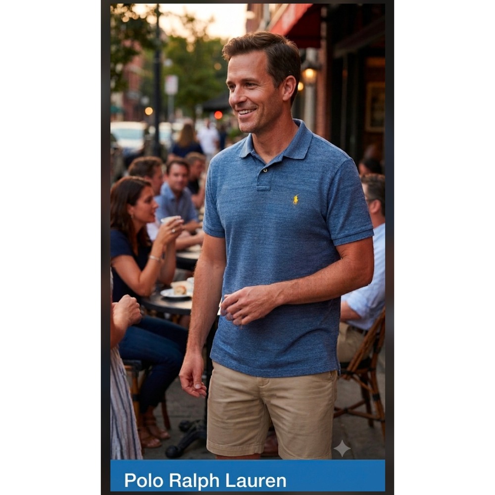 Polo Ralph Lauren Mens XL Custom Fit Heathered Blue Polo Shirt Yellow Pony Logo